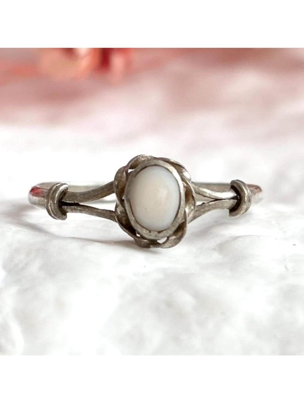 Native American Mother of Pearl Stone Sterling Silver 925 Vintage Ring - sz 6.75